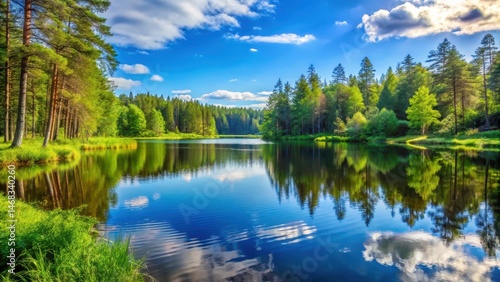 Forest Lake on a Sunny Summer Day