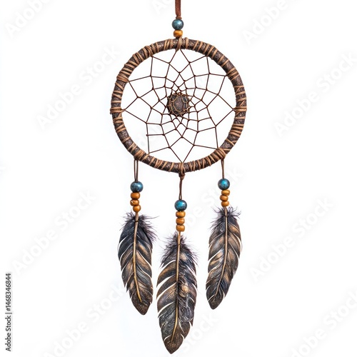 Handmade Bohemian Dreamcatcher with Feathers and Macrame Pendant  Ethnic tribal inspired wall hanging decor for home bedroom or living room in natural brown beige blue and orange colors