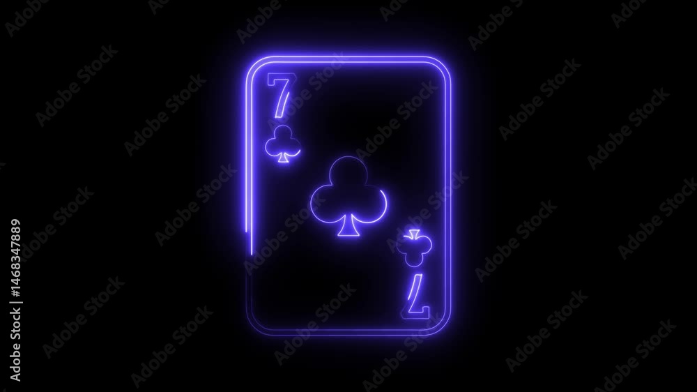 Glowing seven of clubs playing card animation on black background Glowing seven of clubs playing card animation on black background