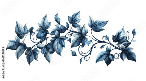 Detailed floral botanical featuring an elegant arrangement of curling swirling leaves and branches in a moody romantic vintage inspired style  The intricate ornate pattern creates a lush vibrant
