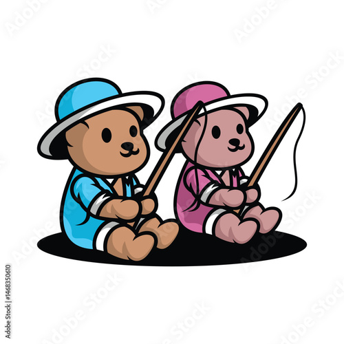 Cartoon Bear Fishing Mascot Logo Design