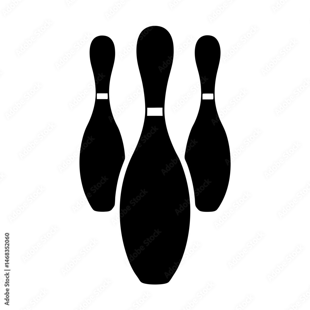 Three bowling pins standing in a triangle formation ready to be knocked down Three bowling pins standing in a triangle formation ready to be knocked down