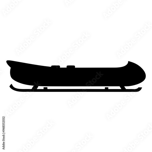A black silhouette of a bobsled on a white background graphic