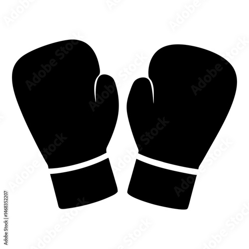 Illustration of two black boxing gloves facing each other on white