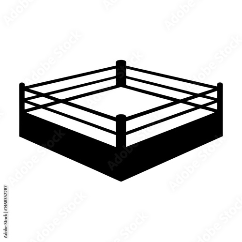 Isolated black vector cartoon style illustration of a traditional boxing ring