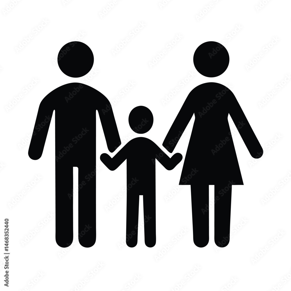 Symbolic vector illustration depicting a traditional family with a father mother and child holding hands together Symbolic vector illustration depicting a traditional family with a father mother and child holding hands together
