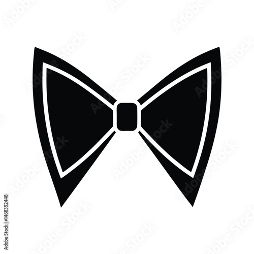 A minimalist black and white bow tie graphic representing fashion elegance and formal attire for various designs.