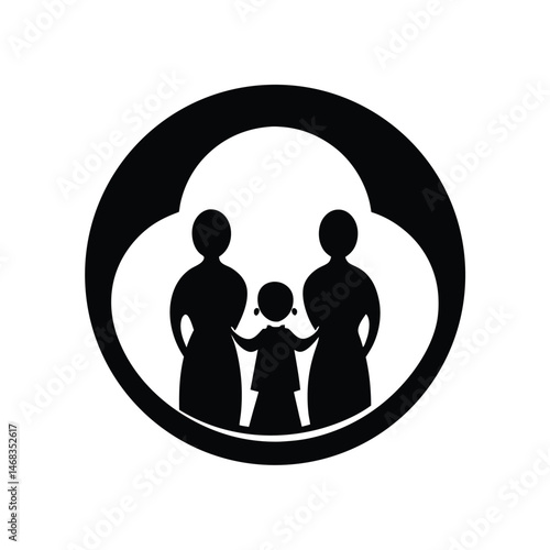 Simple and elegant black and white family symbol portraying togetherness and unity within a loving circle