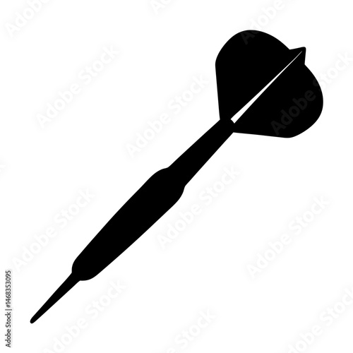 A simple black silhouette illustration of a classic dart for game play