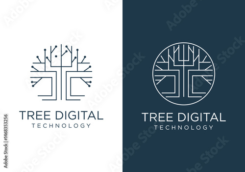 technology tree logo. technology network tree vector