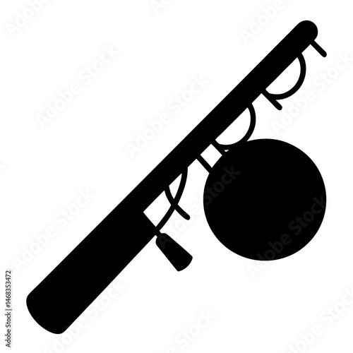 Monochrome fishing rod with a black bobber attached to the line