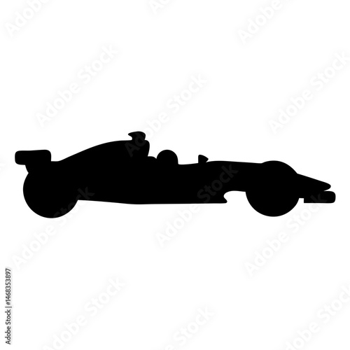 A Silhouette of a Sleek Formula One Racing Car on White Background