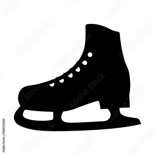 Monochrome illustration of a vintage ice skate silhouette with distinct features