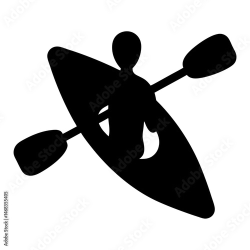 Silhouette illustration of a kayaker paddling in a kayak on the water