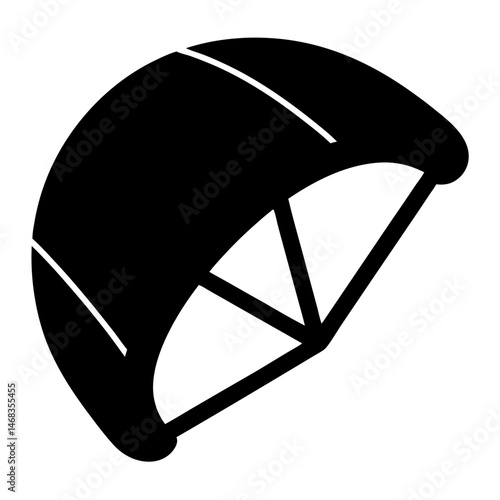 A black and white illustration of a kiteboarding canopy for sports