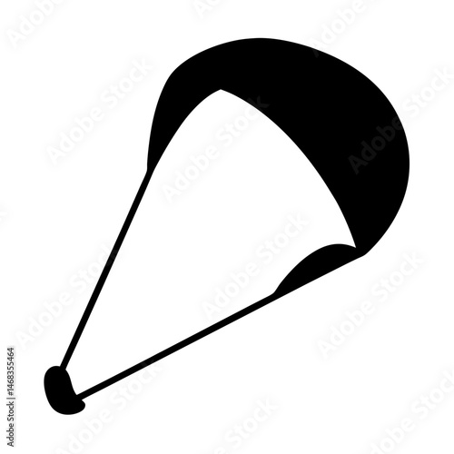 Black and white drawing of a kitesurfing kite ready for action