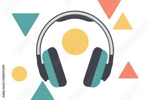 Headphones with colorful geometric shapes in a modern style  