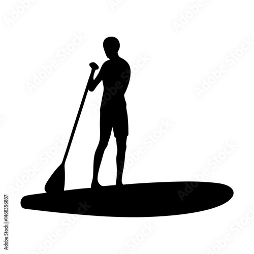 Silhouette of a person standup paddle boarding on a sunny day