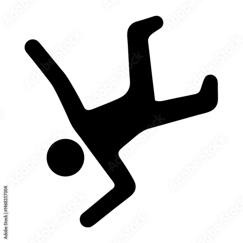 Simple Black Pictogram of Person in Free Fall or Tumbling Pose