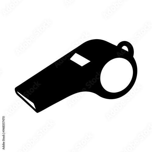 Black and white illustration of a referee whistle for sports and emergencies