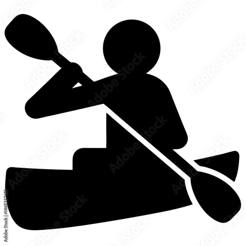 Silhouette of a kayaker paddling on water adventure sport black vector