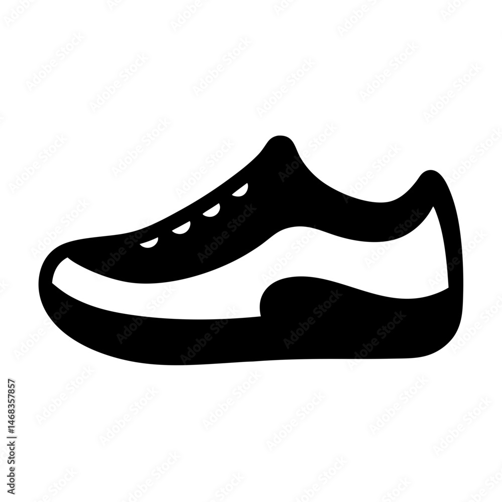 Silhouette of a stylized athletic running shoe in black and white design Silhouette of a stylized athletic running shoe in black and white design