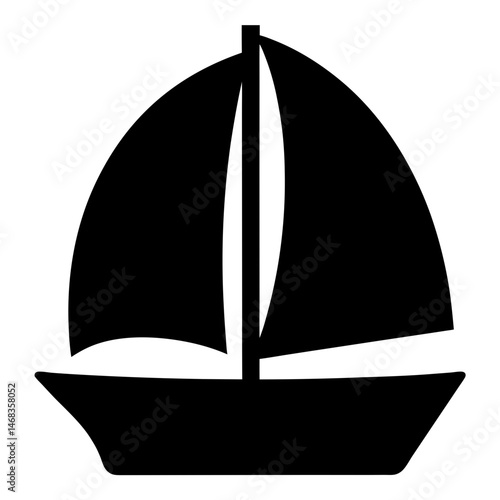 Simple black silhouette of a sailboat with two sails and mast