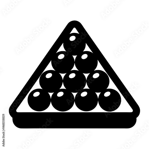 Black and white illustration of billiard balls racked in a triangle