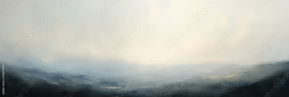 Fototapeta premium Ethereal mountain range landscape with soft light and hazy atmosphere