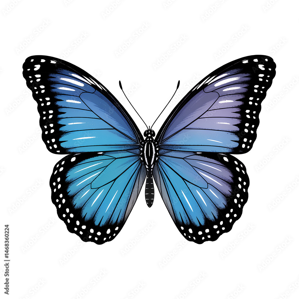 Obraz premium In this stunning image, a blue butterfly is captured with intricate detail against a transparent background, showcasing the delicate beauty of this magnificent creature. Flying wings Generative AI