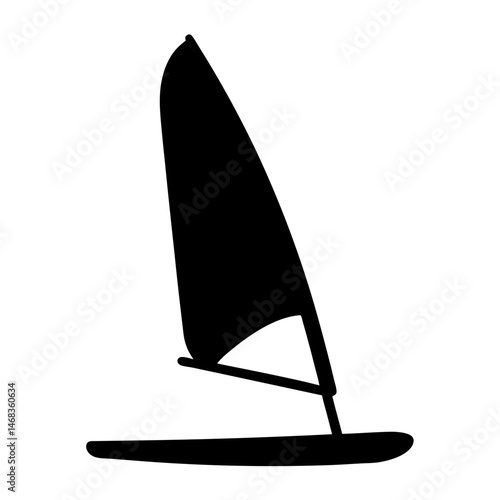 Simple black and white silhouette of a windsurf board on water