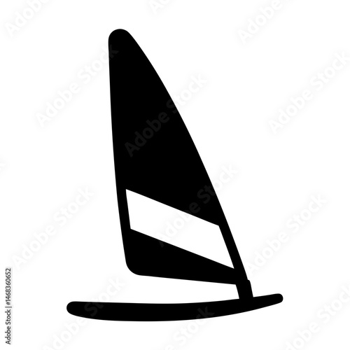 Silhouette of a windsurf board and sail against a white background