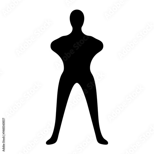 Abstract human figure in black silhouette with arms crossed and legs apart