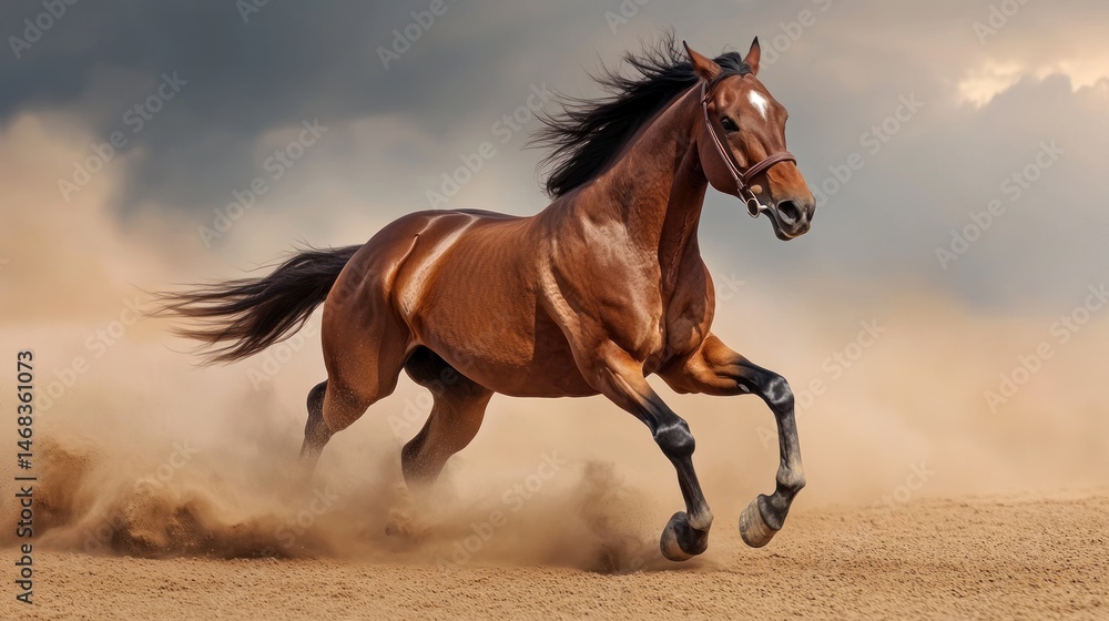 Majestic Horse Galloping Through Dust, Freedom and Power Portrayed Majestic Horse Galloping Through Dust, Freedom and Power Portrayed