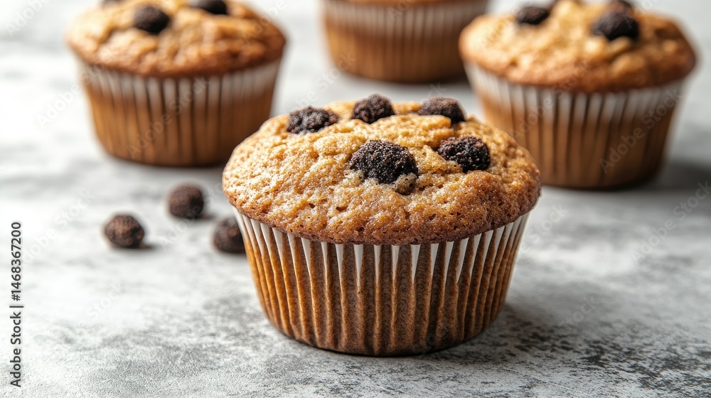 Close-up of delicious muffins with chocolate chips Close-up of delicious muffins with chocolate chips