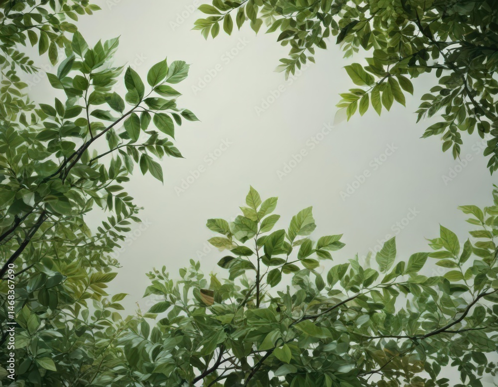 Soft, diffused green, indistinct shapes of leaves and branches, design, muted Soft, diffused green, indistinct shapes of leaves and branches, design, muted