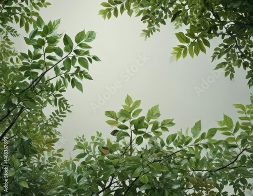 Soft, diffused green, indistinct shapes of leaves and branches,  design,  muted