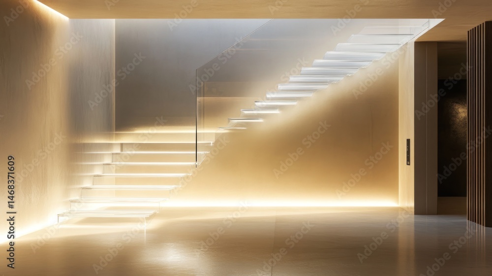 Fototapeta premium Illuminated architectural staircase with elegant design and warm lighting