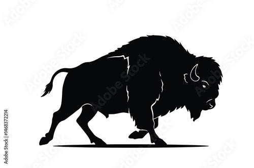 Running bison silhouette. This image shows a design of a running bison silhouette, also known as buffalo silhouette. Vector clipart illustration design.