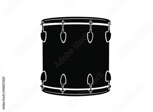 Tenor drum silhouette. This image presents a bold outline of a tenor drum, a percussion instrument used in marching bands, emphasizing rhythm, energy, and performance.  clipart illustration design.