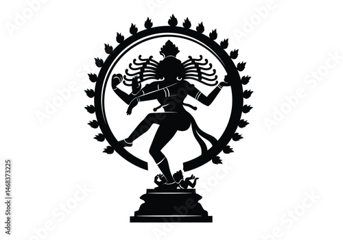 Nataraja silhouette. This image portrays the divine form of Lord Shiva in a cosmic dance pose, symbolizing creation, destruction, and spiritual energy. Vector clipart illustration design.