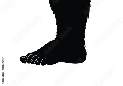 Bigfoot foot silhouette. This image depicts the legendary creature's footprint in a bold outline, symbolizing mystery, folklore, and exploration. Vector clipart illustration design.