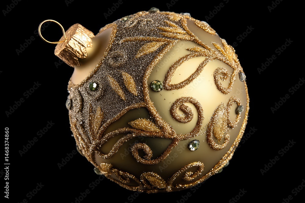 Fototapeta premium Ornate golden Christmas ornament with decorative embellishments.
