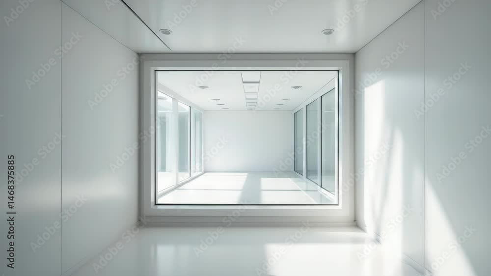 Large window overlooking a white office space Large window overlooking a white office space