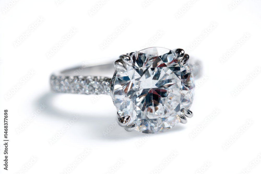 Close-up view of a dazzling diamond engagement ring. Close-up view of a dazzling diamond engagement ring.