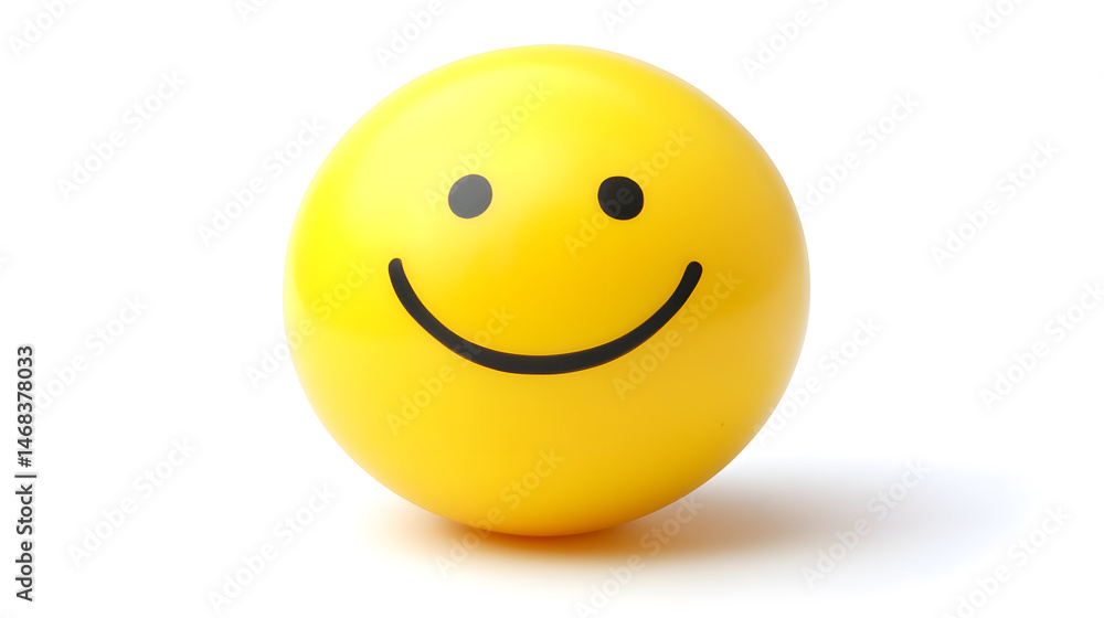 Fototapeta premium Yellow smiley face ball with cheerful expression on white background