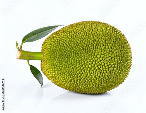 Wallpaper Mural Close-up of a whole jackfruit with leaves on a white background. Image shows the fruit's texture and vibrant green color. Torontodigital.ca