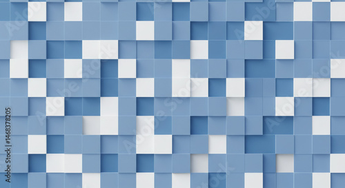 Clean Blue White Squares Seamless Grid Flat Design Matte Finish