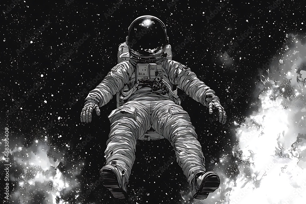 Fototapeta premium Artistic astronaut drawing cosmic high resolution picture