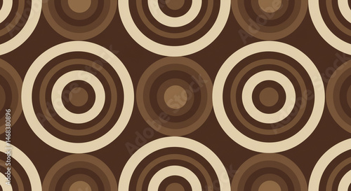 Symmetrical Beige Brown Concentric Circles Retro Vector Seamless Matte